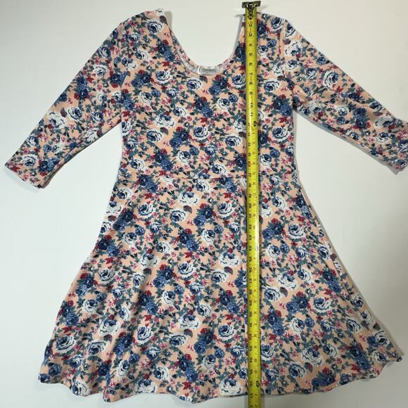 Tomsware Women’s 2XL Floral Fit & Flare Dress Peach Blue Roses 3/4 Sleeve - Picture 2 of 7